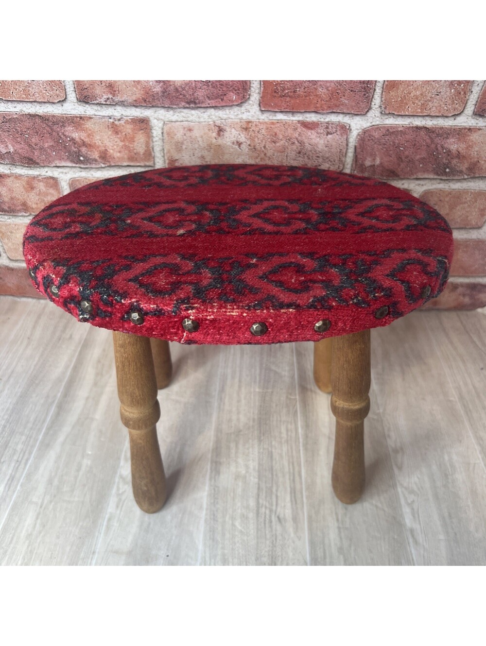 Antique Kilim Style Red Upholstered Turkish Foot Stool - Very Rare - Collectors